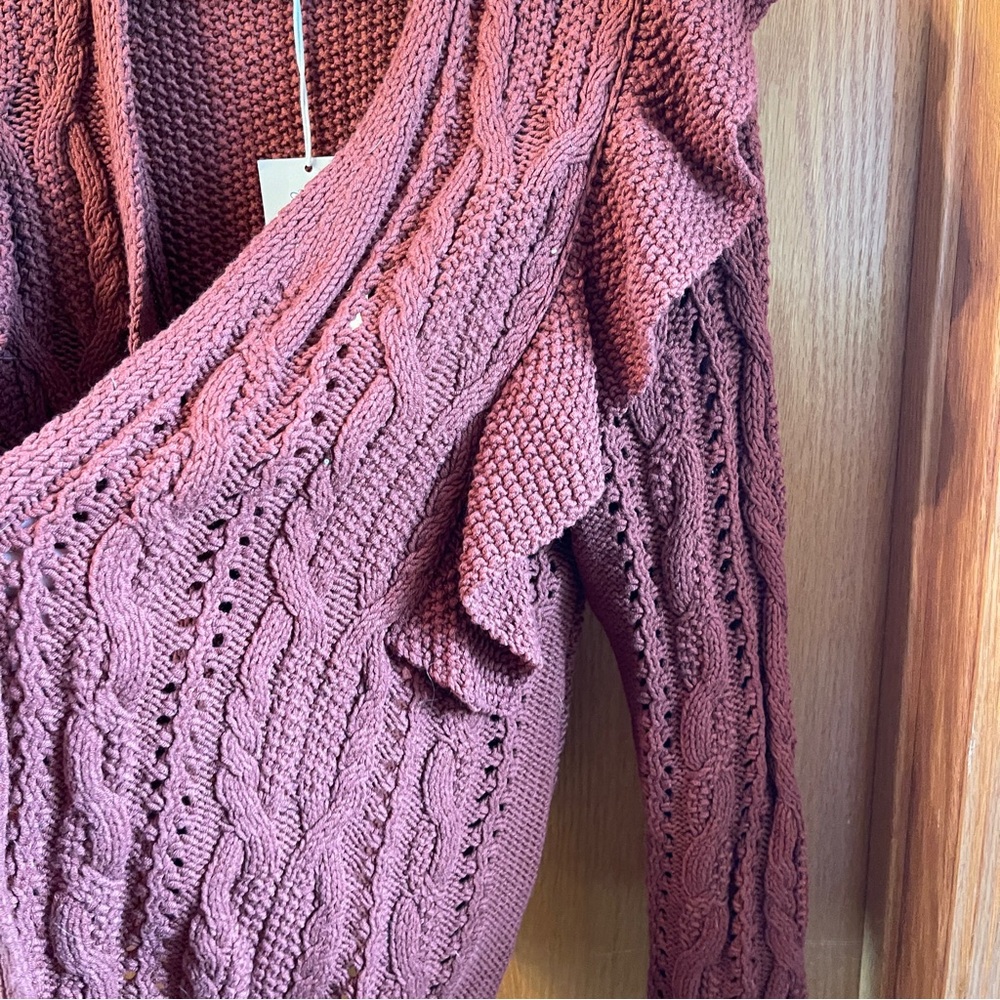Universal Thread Rust Ruffled Cable-Knit Cardigan - Picture 2 of 4